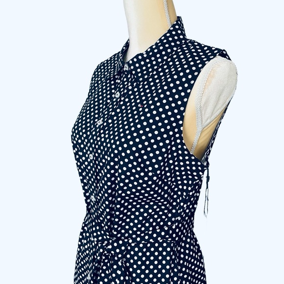 Tommy Hilfiger Shirtdress 100% Cotton Sleeveless Polka Dot Classic Navy NWT - Picture 3 of 11